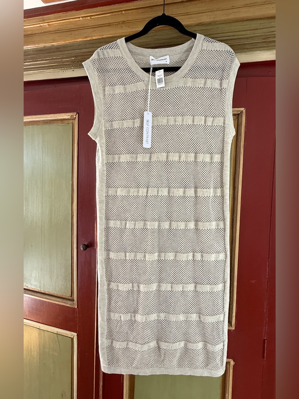 Self Contrast Fishnet Sweater Dress/Cover-up. New with tags. Ecru. Medium.